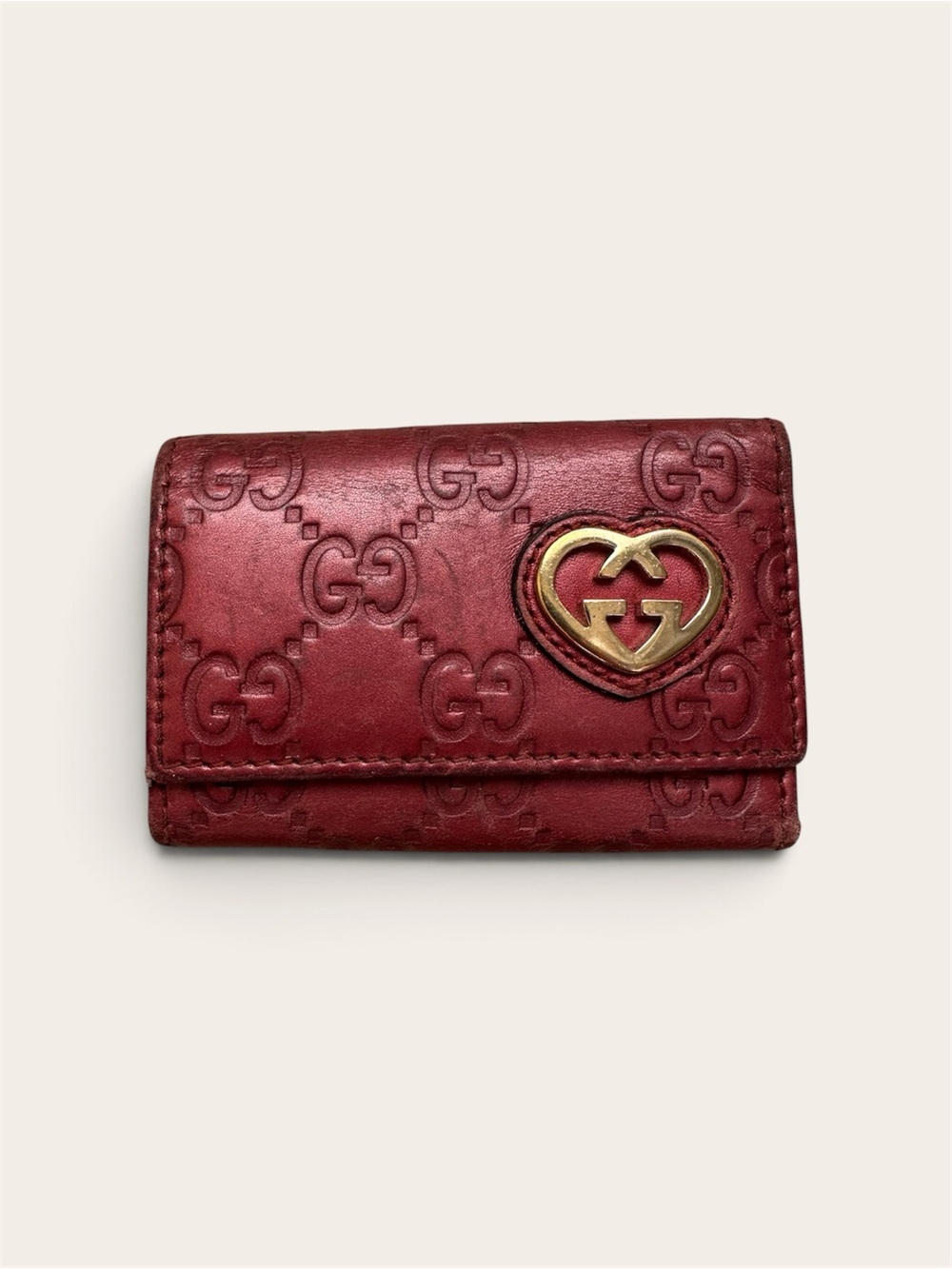 Gucci Microguccissima Heart Red Leather 6 Key Holder Case
